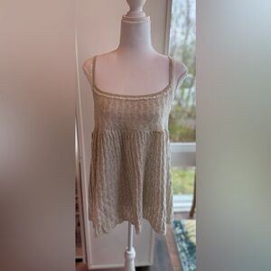 Juicy Couture Y2K Knit Babydoll Tank Top M Gray with Cream Lace Trim - with tag